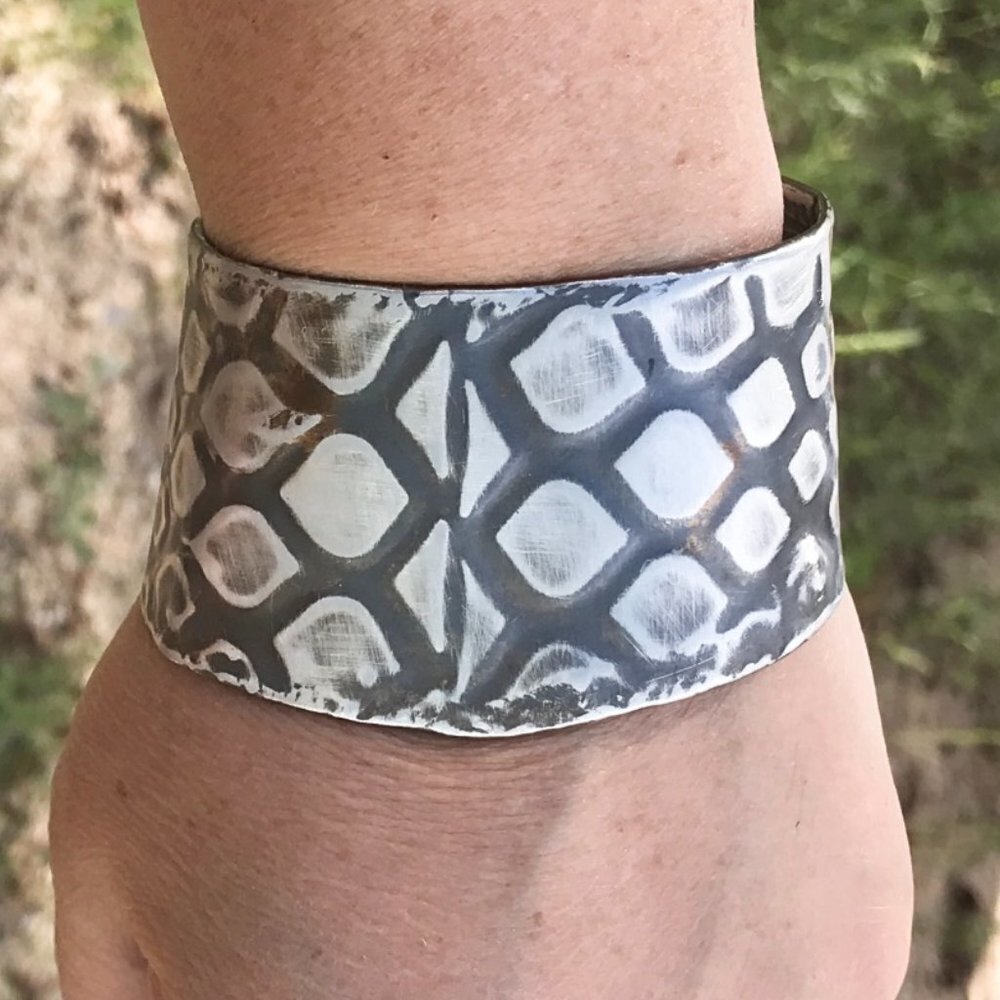 Snakeskin Solid Sterling Silver 925 Cuff Bracelet Floral Handmade Bohemian Gift